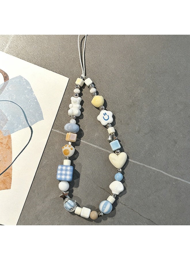 Nova future Kawaii Beaded Pearl Phone Charms Strap Cute White Cloud Cat Paw Cell Phone Lanyard Wrist Strap - Image 2